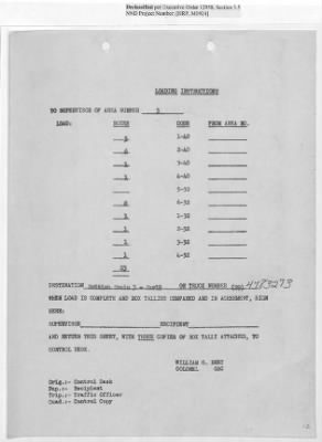 Thumbnail for Records Relating to Operations "Birddog" and "Doorknob" > Loading Instructions, Traffic Officer Copy : Second Allocation (Second Night)