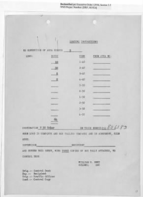 Thumbnail for Records Relating to Operations "Birddog" and "Doorknob" > Loading Instructions, Traffic Officer Copy : Second Allocation (Second Night)