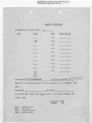 Thumbnail for Records Relating to Operations "Birddog" and "Doorknob" > Loading Instructions, Traffic Officer Copy : Second Allocation (Second Night)