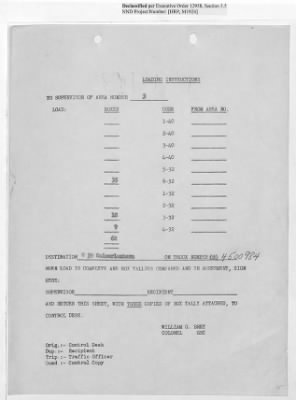 Thumbnail for Records Relating to Operations "Birddog" and "Doorknob" > Loading Instructions, Traffic Officer Copy : Second Allocation (Second Night)