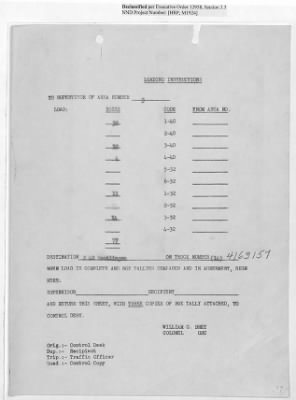 Thumbnail for Records Relating to Operations "Birddog" and "Doorknob" > Loading Instructions, Traffic Officer Copy : Second Allocation (Second Night)