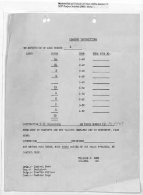 Thumbnail for Records Relating to Operations "Birddog" and "Doorknob" > Loading Instructions, Traffic Officer Copy: Second Allocation (Third Day)