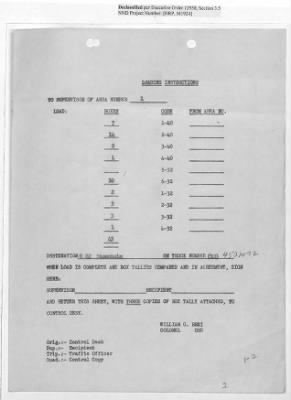 Thumbnail for Records Relating to Operations "Birddog" and "Doorknob" > Loading Instructions, Traffic Officer Copy: Second Allocation (Third Day)