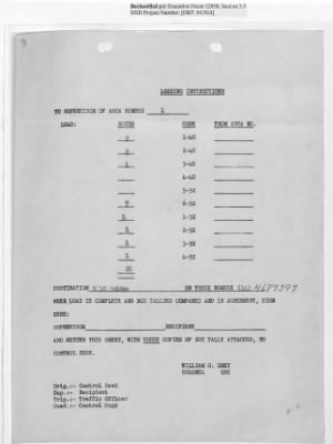 Thumbnail for Records Relating to Operations "Birddog" and "Doorknob" > Loading Instructions, Traffic Officer Copy: Second Allocation (Third Day)