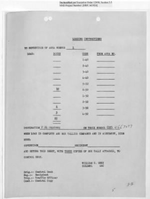 Thumbnail for Records Relating to Operations "Birddog" and "Doorknob" > Loading Instructions, Traffic Officer Copy: Second Allocation (Third Day)