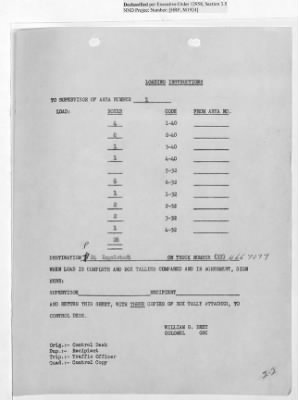 Thumbnail for Records Relating to Operations "Birddog" and "Doorknob" > Loading Instructions, Traffic Officer Copy: Second Allocation (Third Day)