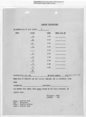 Thumbnail for Records Relating to Operations "Birddog" and "Doorknob" > Loading Instructions, Traffic Officer Copy: Second Allocation (Third Day)