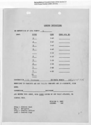 Thumbnail for Records Relating to Operations "Birddog" and "Doorknob" > Loading Instructions, Traffic Officer Copy: Second Allocation (Third Day)