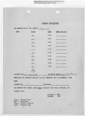 Thumbnail for Records Relating to Operations "Birddog" and "Doorknob" > Loading Instructions, Traffic Officer Copy: Second Allocation (Third Day)