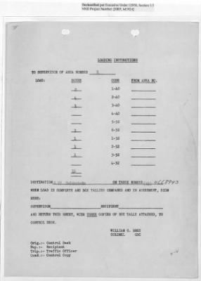 Thumbnail for Records Relating to Operations "Birddog" and "Doorknob" > Loading Instructions, Traffic Officer Copy: Second Allocation (Third Day)