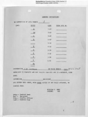 Thumbnail for Records Relating to Operations "Birddog" and "Doorknob" > Loading Instructions, Traffic Officer Copy: Second Allocation (Third Day)