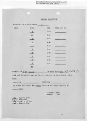 Thumbnail for Records Relating to Operations "Birddog" and "Doorknob" > Loading Instructions, Traffic Officer Copy: Second Allocation (Third Day)