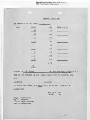 Thumbnail for Records Relating to Operations "Birddog" and "Doorknob" > Loading Instructions, Traffic Officer Copy: Second Allocation (Third Day)