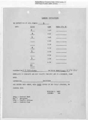 Thumbnail for Records Relating to Operations "Birddog" and "Doorknob" > Loading Instructions, Traffic Officer Copy: Second Allocation (Third Day)