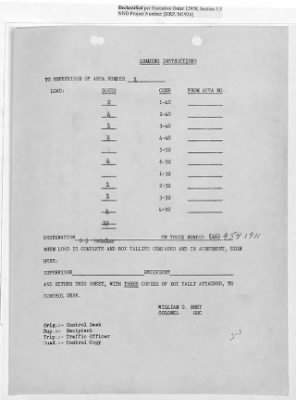 Thumbnail for Records Relating to Operations "Birddog" and "Doorknob" > Loading Instructions, Traffic Officer Copy: Second Allocation (Third Day)