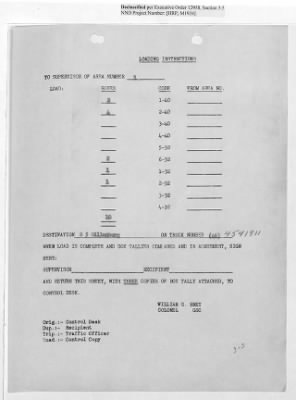 Thumbnail for Records Relating to Operations "Birddog" and "Doorknob" > Loading Instructions, Traffic Officer Copy: Second Allocation (Third Day)