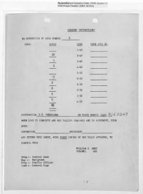 Thumbnail for Records Relating to Operations "Birddog" and "Doorknob" > Loading Instructions, Traffic Officer Copy: Second Allocation (Third Day)