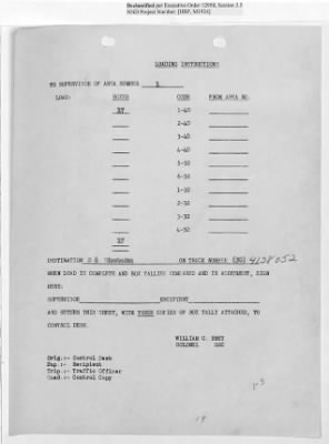 Thumbnail for Records Relating to Operations "Birddog" and "Doorknob" > Loading Instructions, Traffic Officer Copy: Second Allocation (Third Day)