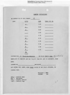 Thumbnail for Records Relating to Operations "Birddog" and "Doorknob" > Loading Instructions, Traffic Officer Copy: Second Allocation (Third Day)