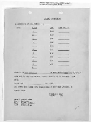 Thumbnail for Records Relating to Operations "Birddog" and "Doorknob" > Loading Instructions, Traffic Officer Copy: Second Allocation (Third Day)