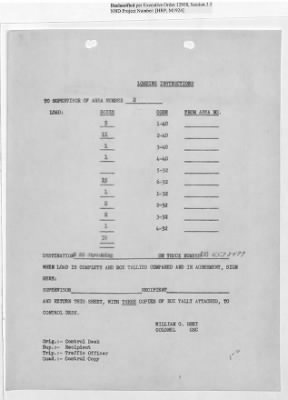 Thumbnail for Records Relating to Operations "Birddog" and "Doorknob" > Loading Instructions, Traffic Officer Copy: Second Allocation (Third Day)