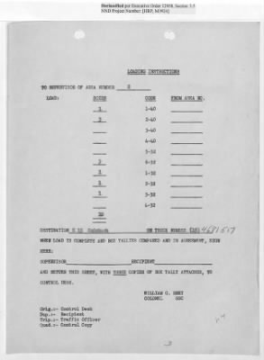 Thumbnail for Records Relating to Operations "Birddog" and "Doorknob" > Loading Instructions, Traffic Officer Copy: Second Allocation (Third Day)