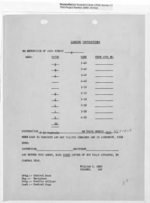 Thumbnail for Records Relating to Operations "Birddog" and "Doorknob" > Loading Instructions, Traffic Officer Copy: Second Allocation (Third Day)