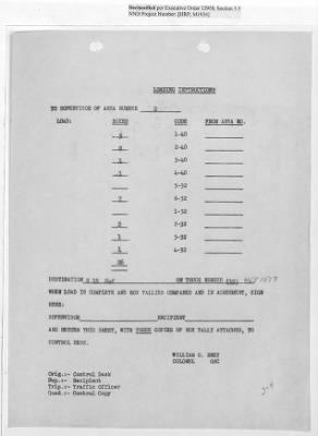 Thumbnail for Records Relating to Operations "Birddog" and "Doorknob" > Loading Instructions, Traffic Officer Copy: Second Allocation (Third Day)