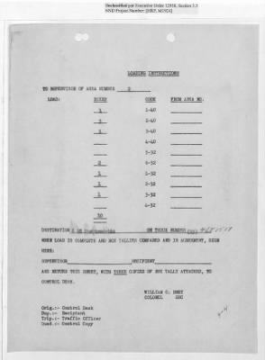 Thumbnail for Records Relating to Operations "Birddog" and "Doorknob" > Loading Instructions, Traffic Officer Copy: Second Allocation (Third Day)