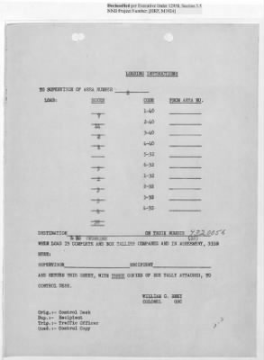 Thumbnail for Records Relating to Operations "Birddog" and "Doorknob" > Loading Instructions, Traffic Officer Copy: Second Allocation (Third Day)