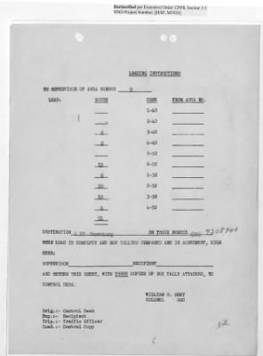 Thumbnail for Records Relating to Operations "Birddog" and "Doorknob" > Loading Instructions, Traffic Officer Copy: Second Allocation (Third Day)