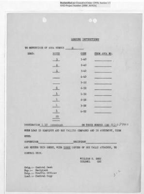 Thumbnail for Records Relating to Operations "Birddog" and "Doorknob" > Loading Instructions, Traffic Officer Copy: Second Allocation (Third Day)