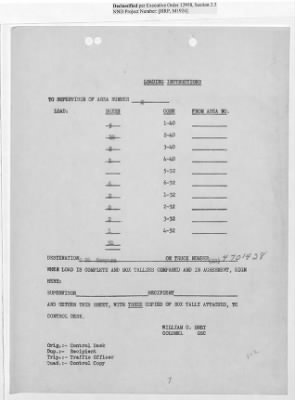 Thumbnail for Records Relating to Operations "Birddog" and "Doorknob" > Loading Instructions, Traffic Officer Copy: Second Allocation (Third Day)