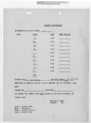 Thumbnail for Records Relating to Operations "Birddog" and "Doorknob" > Loading Instructions, Traffic Officer Copy: Second Allocation (Third Day)