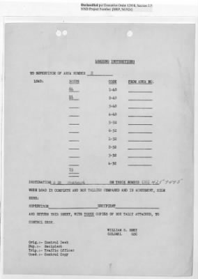 Thumbnail for Records Relating to Operations "Birddog" and "Doorknob" > Loading Instructions, Traffic Officer Copy: Second Allocation (Third Day)