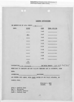 Thumbnail for Records Relating to Operations "Birddog" and "Doorknob" > Loading Instructions, Traffic Officer Copy: Second Allocation (Third Day)