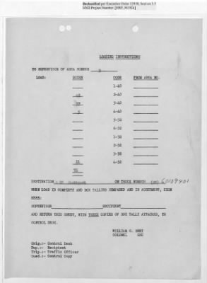 Thumbnail for Records Relating to Operations "Birddog" and "Doorknob" > Loading Instructions, Traffic Officer Copy: Second Allocation (Third Day)