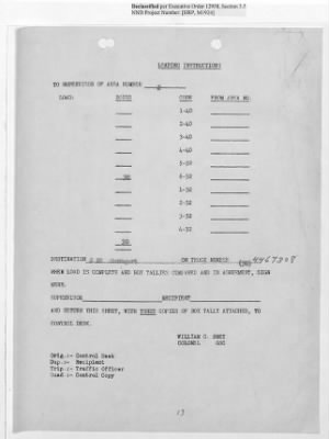 Thumbnail for Records Relating to Operations "Birddog" and "Doorknob" > Loading Instructions, Traffic Officer Copy: Second Allocation (Third Day)