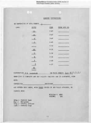 Thumbnail for Records Relating to Operations "Birddog" and "Doorknob" > Loading Instructions, Traffic Officer Copy: Second Allocation (Third Day)