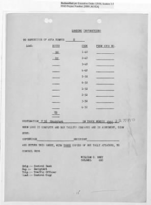 Thumbnail for Records Relating to Operations "Birddog" and "Doorknob" > Loading Instructions, Traffic Officer Copy: Second Allocation (Third Day)