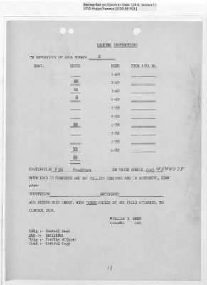 Thumbnail for Records Relating to Operations "Birddog" and "Doorknob" > Loading Instructions, Traffic Officer Copy: Second Allocation (Third Day)