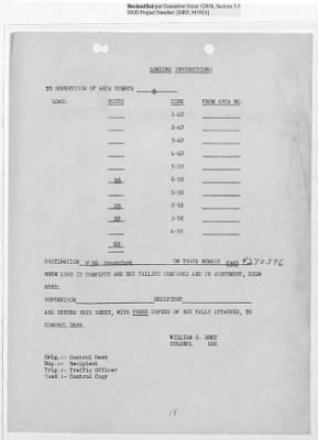 Thumbnail for Records Relating to Operations "Birddog" and "Doorknob" > Loading Instructions, Traffic Officer Copy: Second Allocation (Third Day)