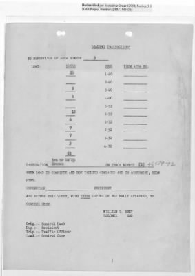 Thumbnail for Records Relating to Operations "Birddog" and "Doorknob" > Loading Instructions, Traffic Officer Copy: Second Allocation (Third Day)