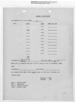 Thumbnail for Records Relating to Operations "Birddog" and "Doorknob" > Loading Instructions, Traffic Officer Copy: Second Allocation (Third Day)