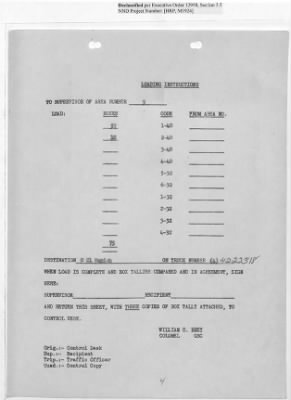 Thumbnail for Records Relating to Operations "Birddog" and "Doorknob" > Loading Instructions, Traffic Officer Copy: Second Allocation (Third Day)