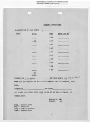 Thumbnail for Records Relating to Operations "Birddog" and "Doorknob" > Loading Instructions, Traffic Officer Copy: Second Allocation (Third Day)