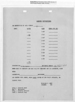 Thumbnail for Records Relating to Operations "Birddog" and "Doorknob" > Loading Instructions, Traffic Officer Copy: Second Allocation (Third Day)