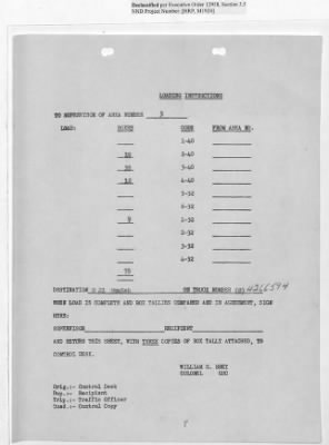 Thumbnail for Records Relating to Operations "Birddog" and "Doorknob" > Loading Instructions, Traffic Officer Copy: Second Allocation (Third Day)