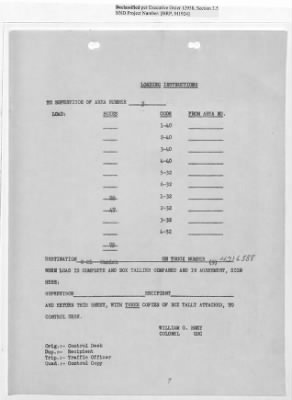 Thumbnail for Records Relating to Operations "Birddog" and "Doorknob" > Loading Instructions, Traffic Officer Copy: Second Allocation (Third Day)