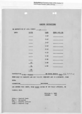 Thumbnail for Records Relating to Operations "Birddog" and "Doorknob" > Loading Instructions, Traffic Officer Copy: Second Allocation (Third Day)